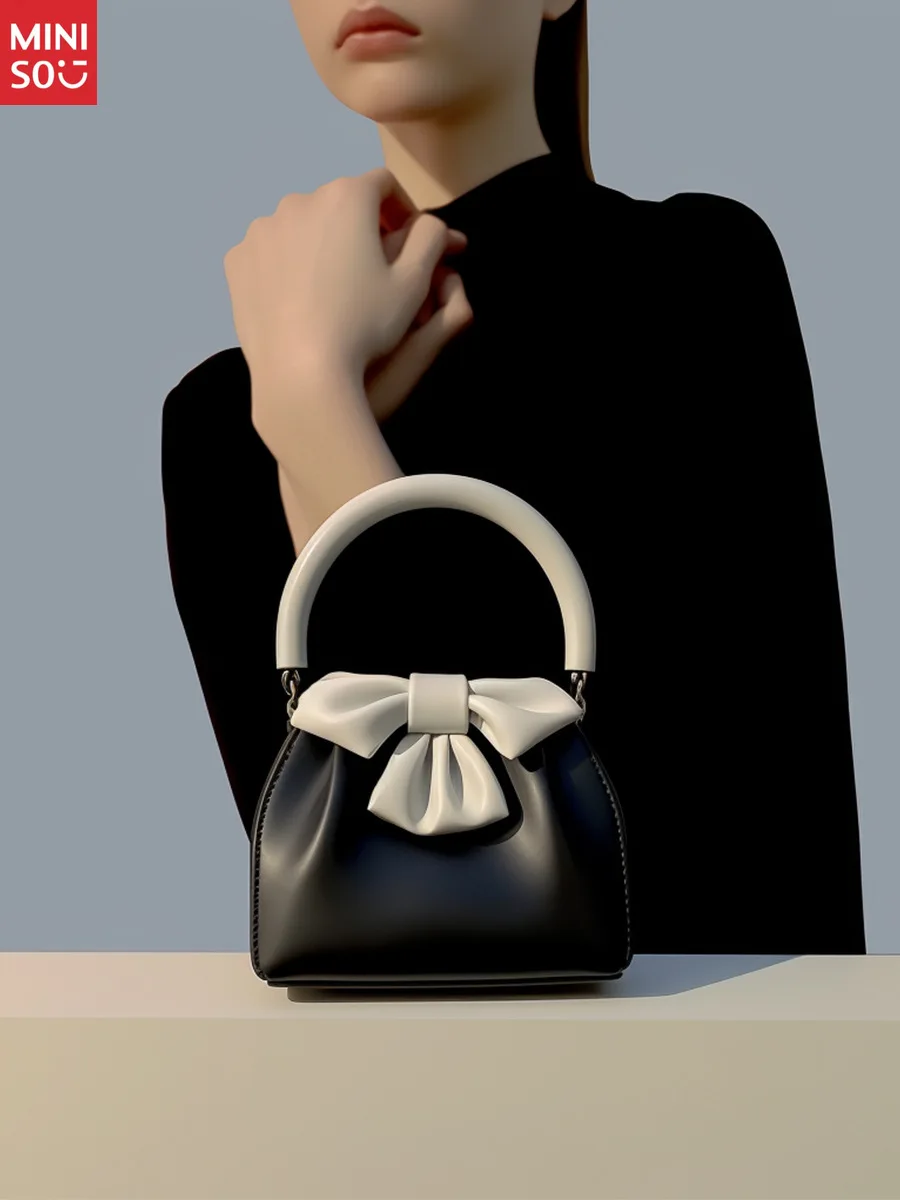 Miniso 2025 Women's Commuter Bag for Spring Summer, Pleated Bow Design Bucket Tote Handbag