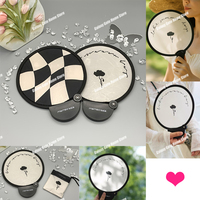 1PC Handheld Mini Foldable Cool Round Fan Portable Indoor Outdoor Chessboard Flower Cooling Tool Cooling Products For Shopping