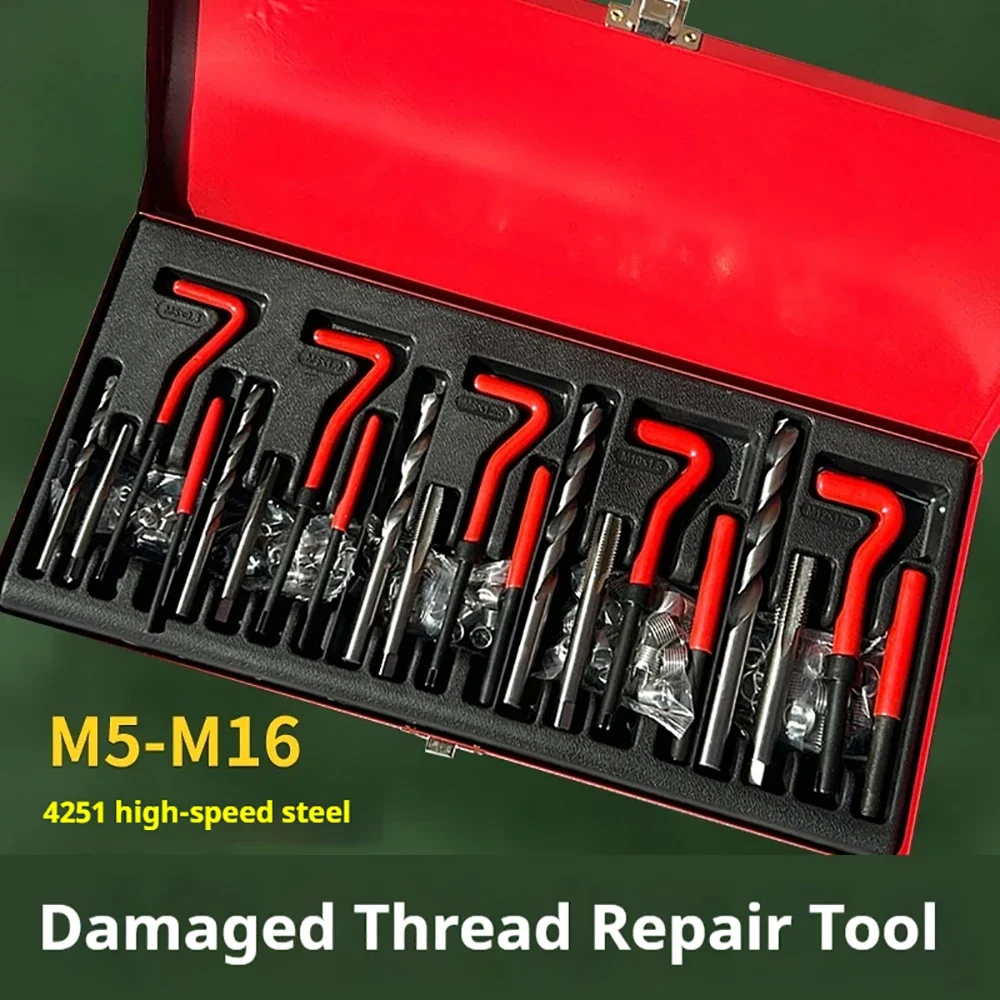 131Pcs Thread Repair Kit M5-M12 w/Storage Case Professional Helicoil Type for Automotive Engine