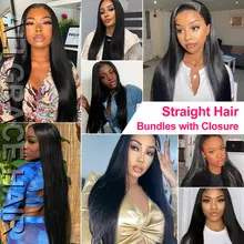 Hair Bundles with Closure Brazilian 4x4 #6