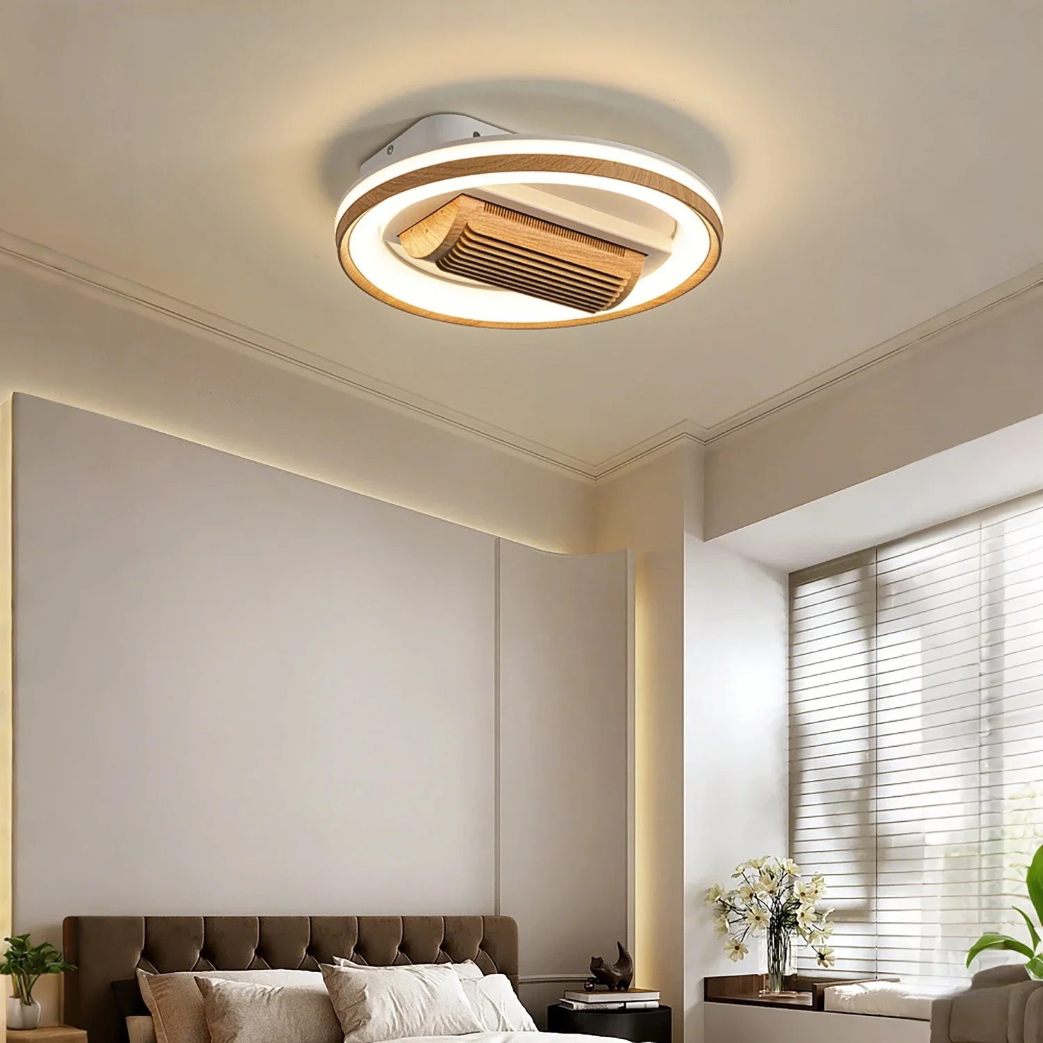 

Modern bedroom fan light 48CM five leaf fan study living room dining room Nordic home remote control decorative lighting fixture