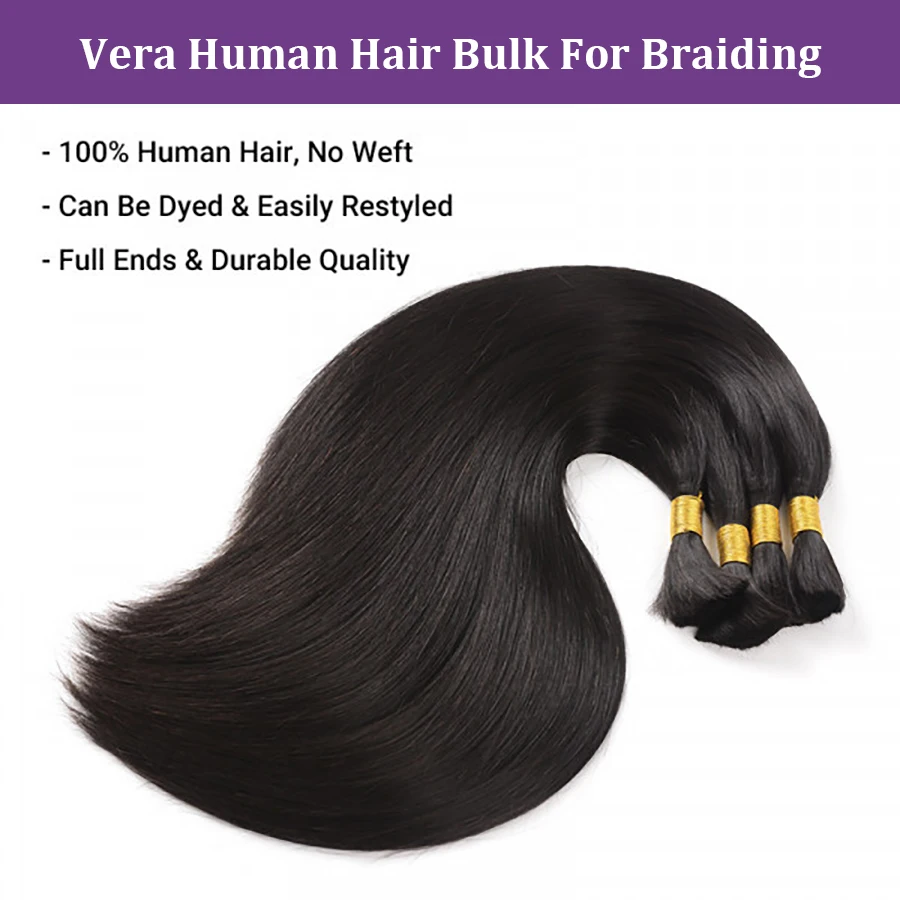 Silky Straight Bulk Hair Extensions para trançar, cabelo humano, 100% não transformados, Virgin Hair Bundles, Straight Weave