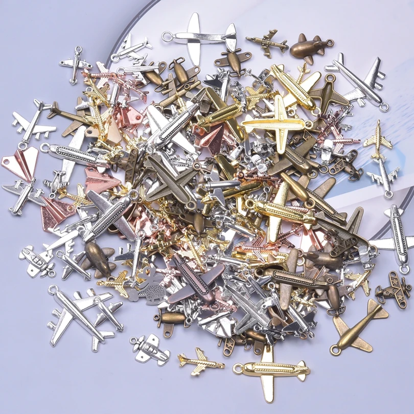 10pcs Mixed Airplane Charm Bulk Silver/Gold Color Aircraftplane Fighter Pendant Vintage For DIY Handmade Jewelry Making Findings