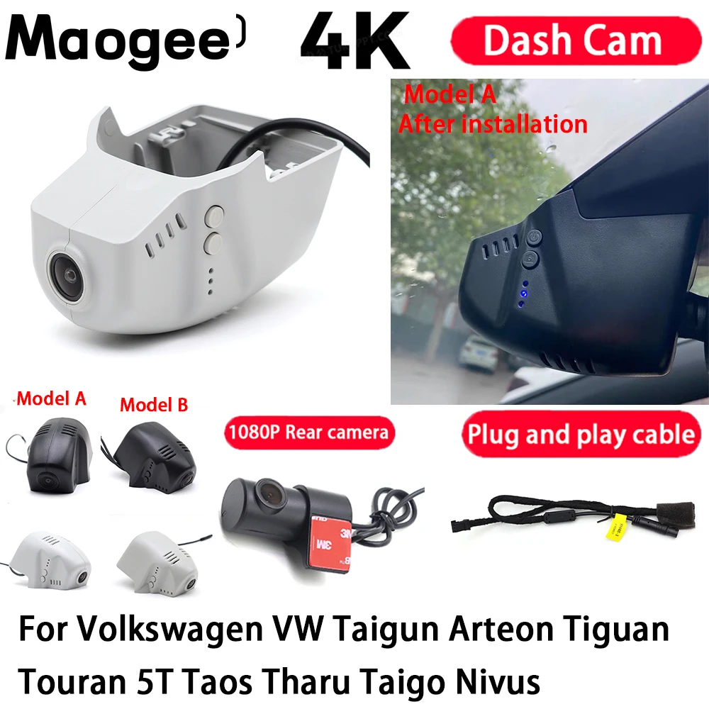 Cámara de Coche 4K Plug and Play con Grabación de Video y Visión Nocturna para Volkswagen VW Taigun, Arteon, Tiguan, Touran 5T, Taos, Tharu, Taigo, Nivus
