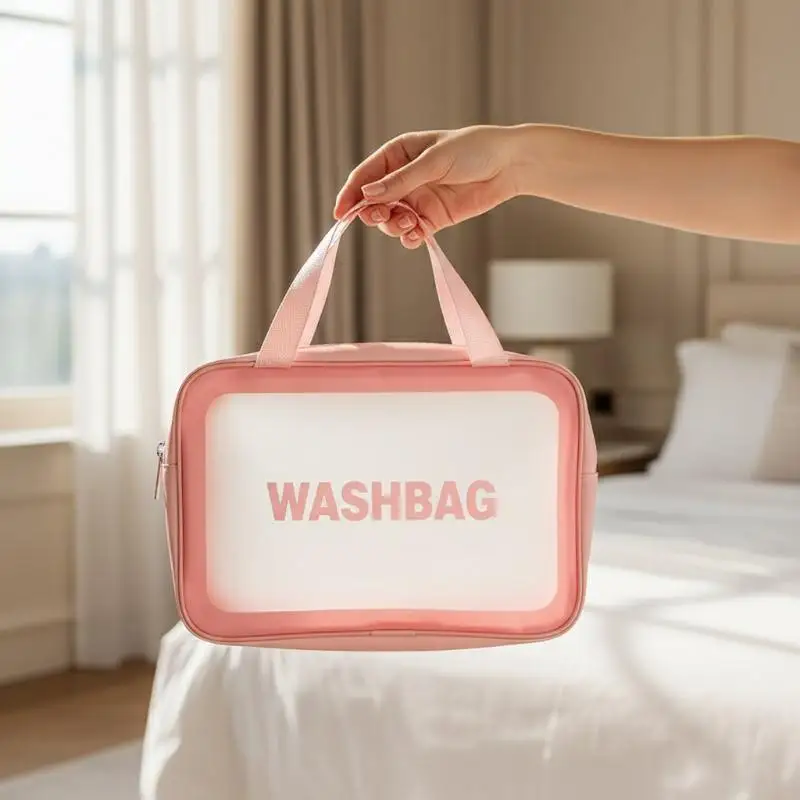 Dry-wet Separation Double Transparent PU Makeup Bag Portable Washing Bag Cosmetic Storage Bag Travel Fitness Swimming Essentials