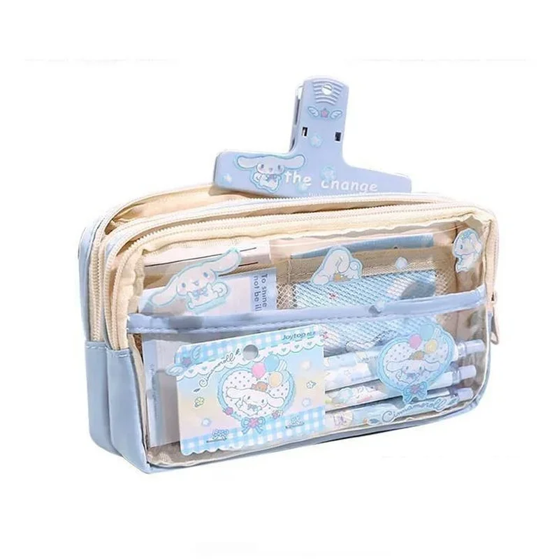 Imagem -06 - Bolsa de Papelaria Transparente de Três Camadas Lápis Kuromi Estojo Desenhos Animados Japoneses Melodia Cinnamoroll Nível de Aparência Alta Pen Bag