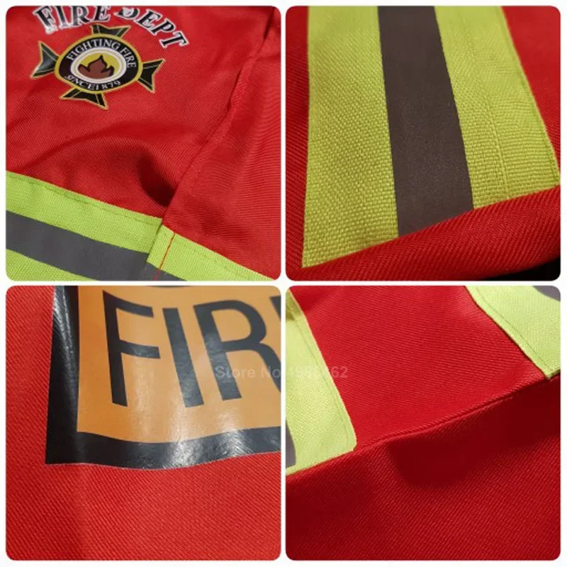 Red Fireman Sam Firefighter Cosplay Costume for Kids Boys Girls Halloween Christmas Birthday Gift Fire Dept Uniform Clothing