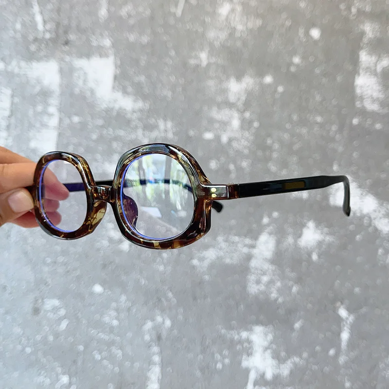 Round frame irregular-shaped decorative glasses - Korean version for both men and women, anti-blue light glasses