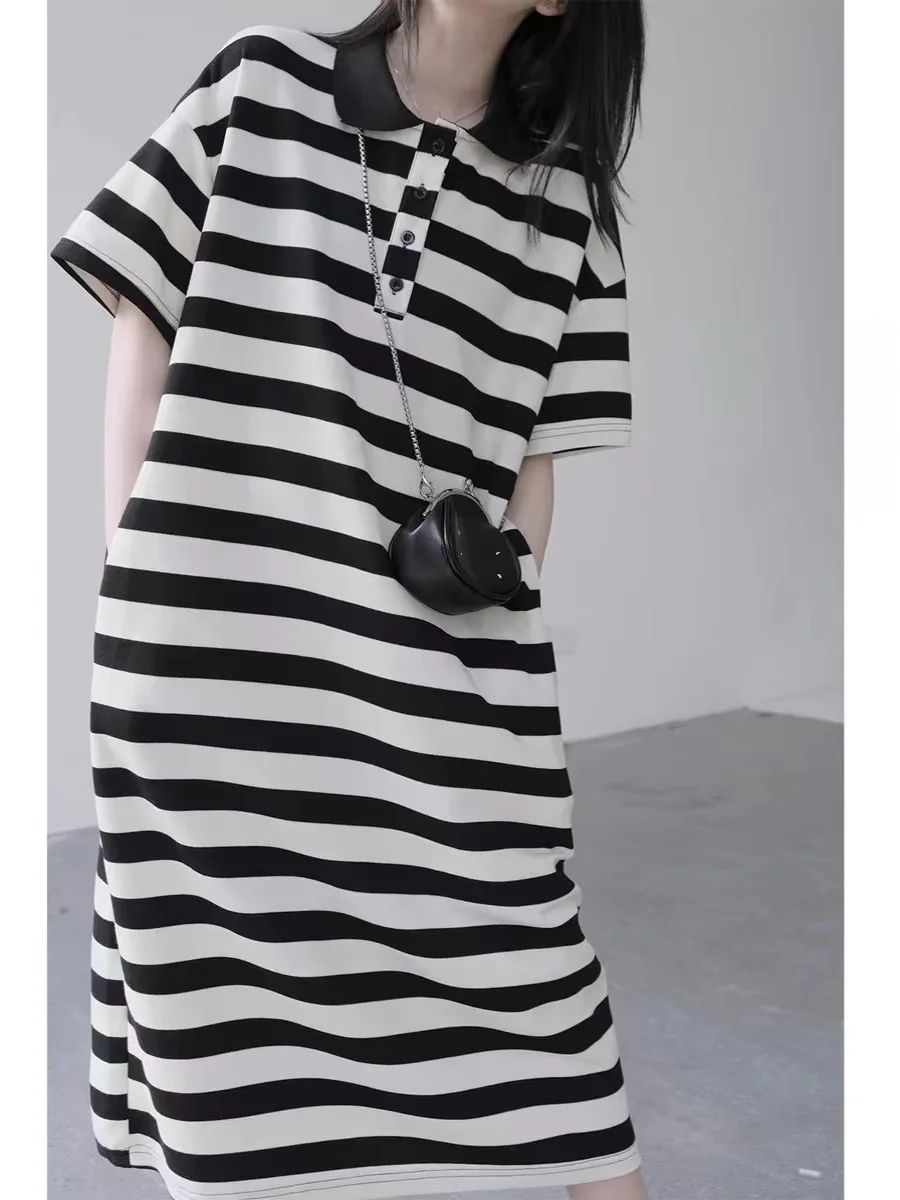 Zomer Streep irt Dr Dames Casual Losse Koreaanse Sle Japanse Casual Elegantie College Sle Anti-Aging Dr