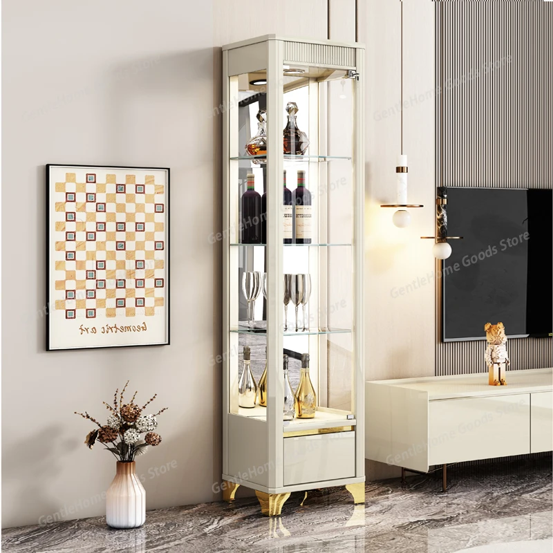 Armoire de Bar Haute Moderne en Verre Noir de Luxe pour Salon, Organisateur de Boissons, Meuble de Rangement pour la Maison
