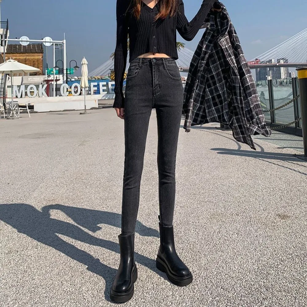 

Узкие эластичные теплые джинсы с высокой талией, женские брюки-карандаш, уличная одежда, джинсовые брюки Vetement Femme, осенне-зимняя одежда, джинсы