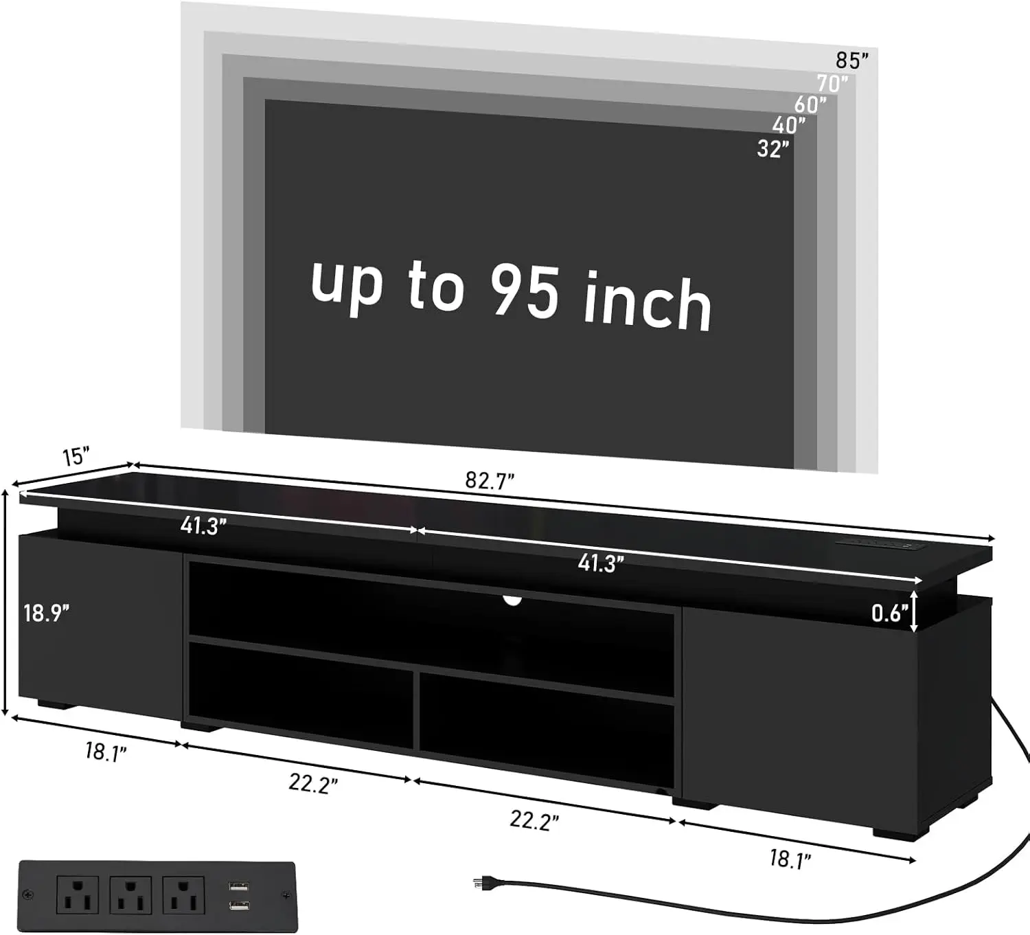 LED TV Stand for 95 Inch TV, Modern Gaming TV Stand with Power Outlet, High Gloss TV Console Entertainment Center with Storage