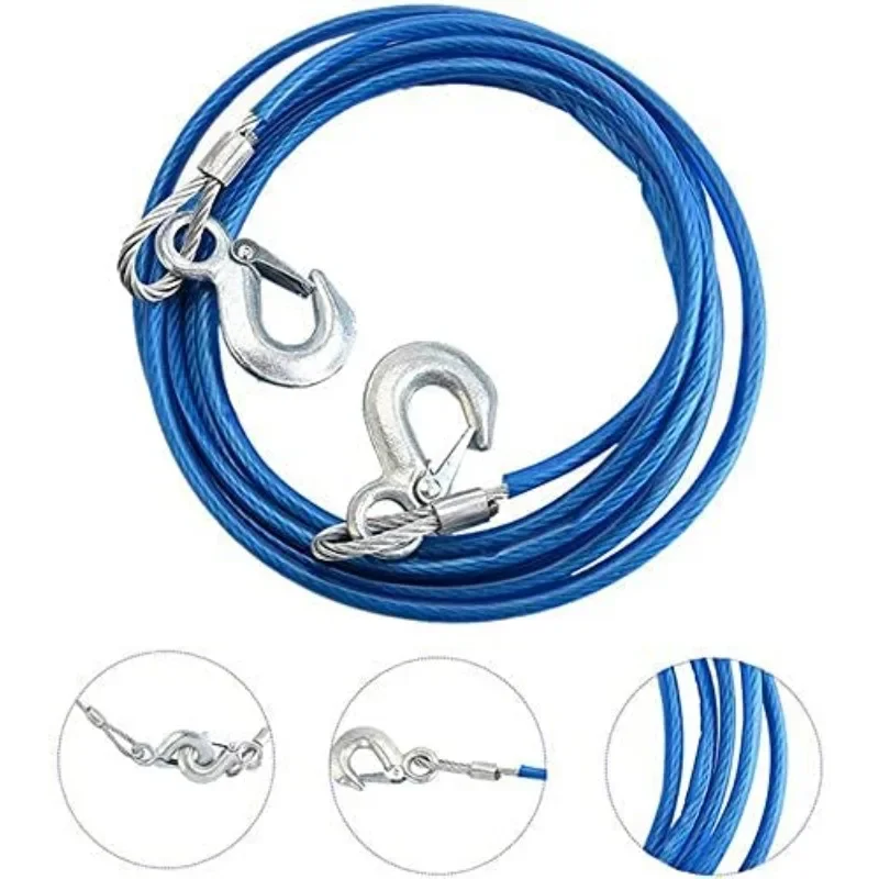 Car Towing Rope 3-7 Tons Steel Wire Rope Trailer Towing Towing Rope with Hook Trailer Rope Car Emergency Tool Self Rescue Tool view 4