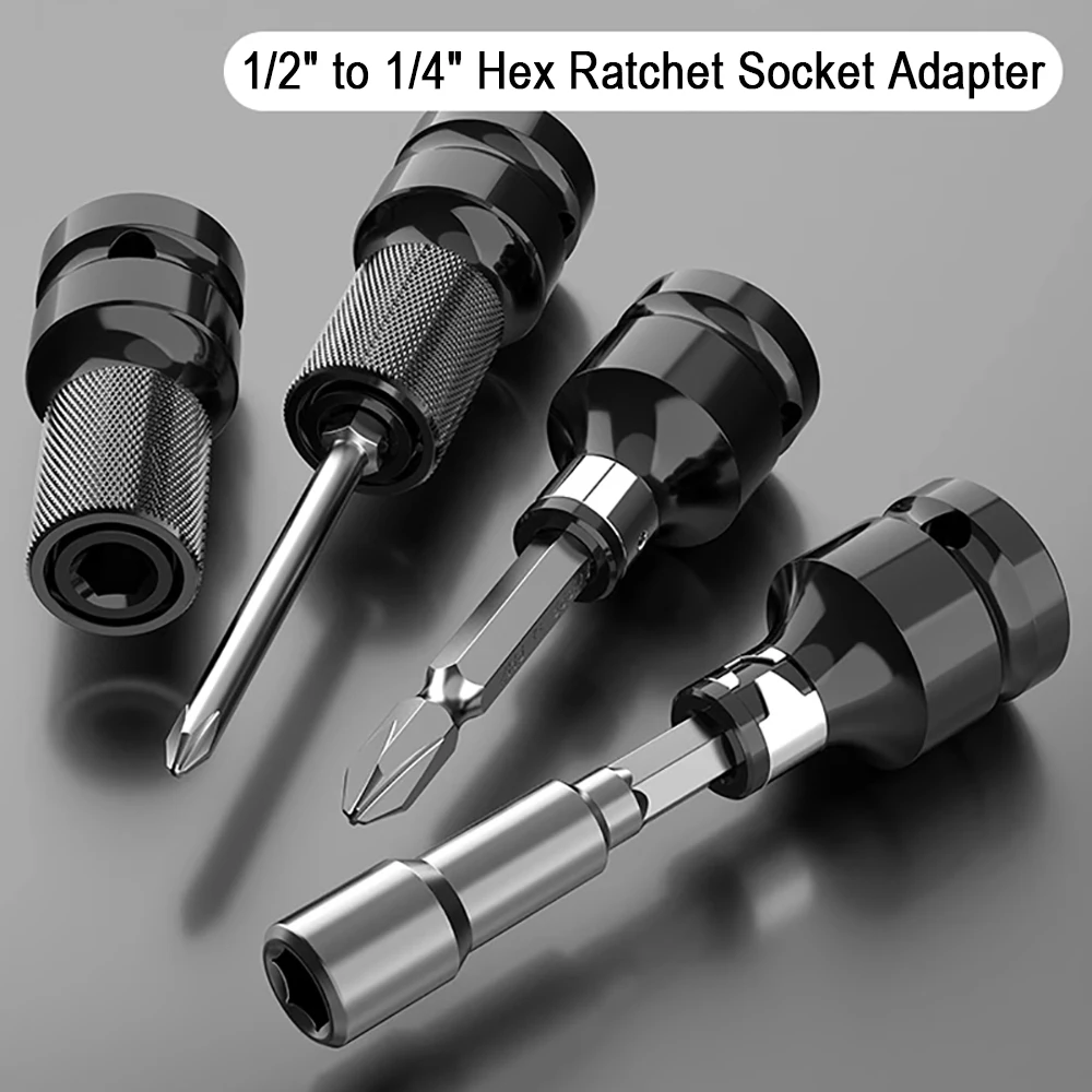 

1/2" to 1/4" Hex Ratchet Socket Adapter, Quick Release Impact Wrench Tool Set for Automotive & DIY Use