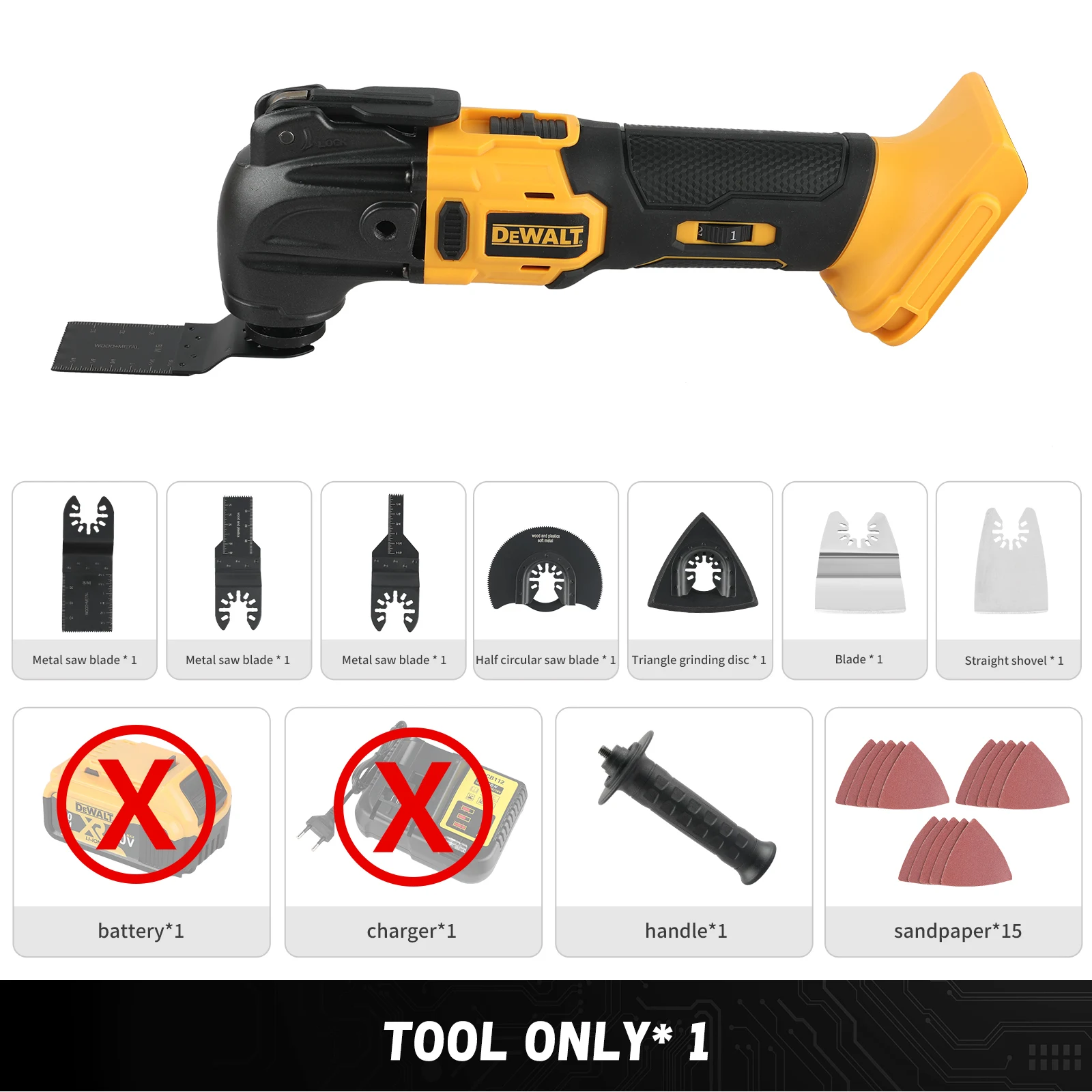 DEWALT20V MAX borstelloos draadloos oscillerend multitool met 5 accessoires, gereedschapsvrij snelwissel, snijden, schuurmutverwijdering