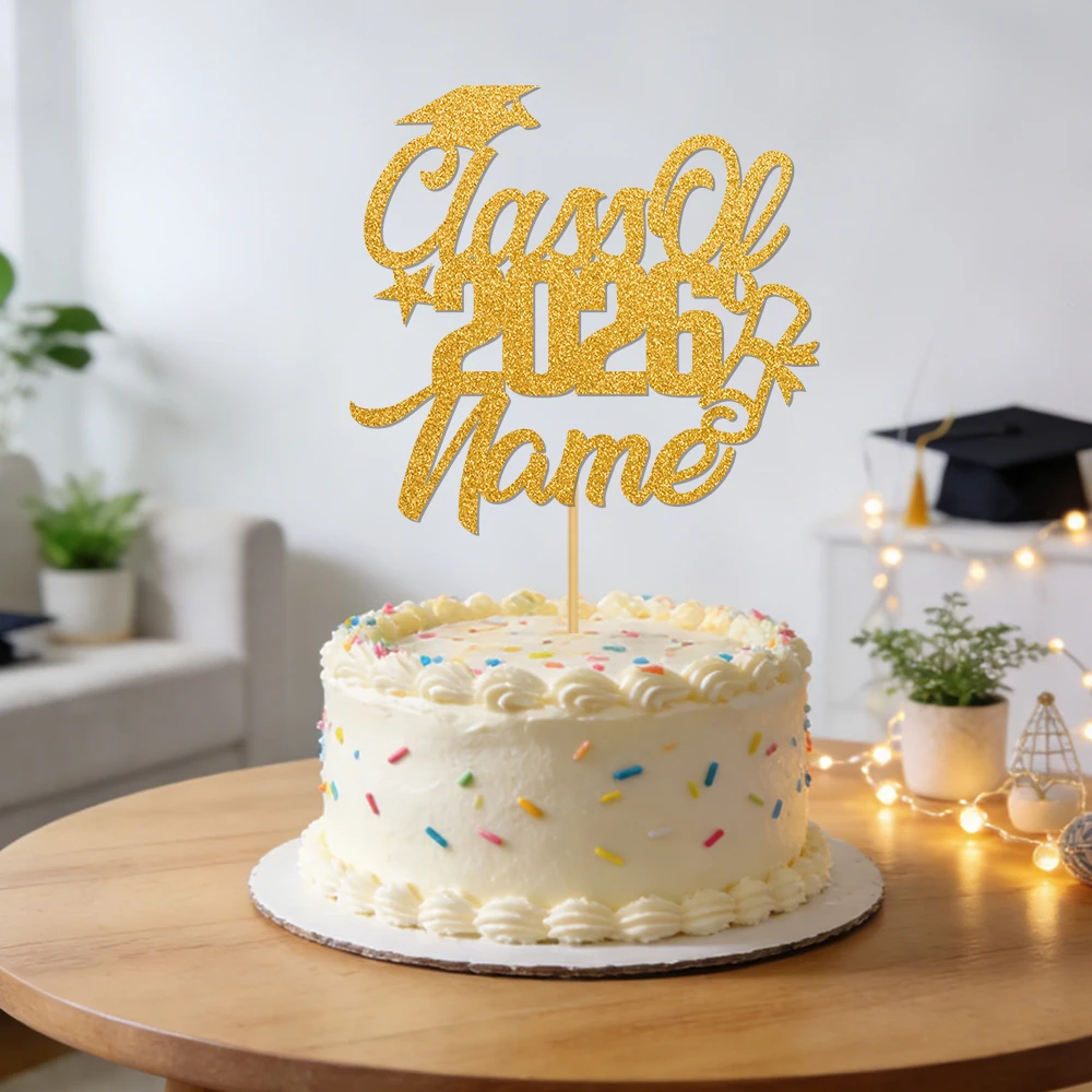 Personalisierter Abschluss-Kuchenaufsatz mit individuellem Namen, Jahrgang 2026, Glitzer-Abschlussfeier-Deko, Glückwunsch-Absolvent, Desserttisch-Zubehör