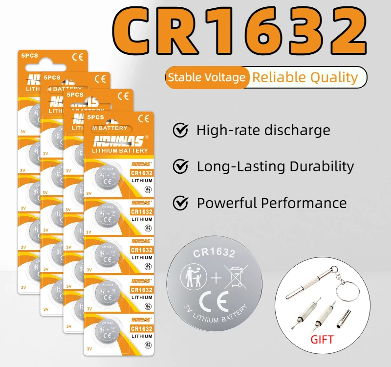 

NEW CR1632 3V Lithium Coin Button Cell Battery, High Quality Long Lasting Replacement for Car Key Fob, Watch, Remote Control