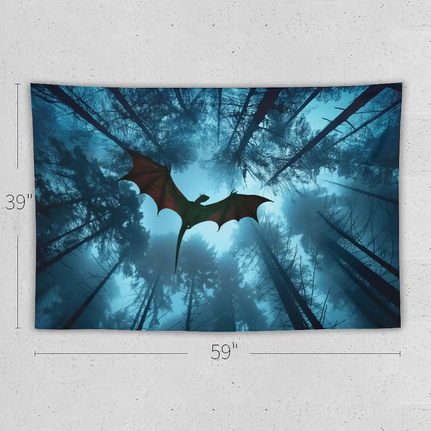 Dramatic Bat in Misty Forest Tapestry Wall Hanging Gothic Fantasy Decor Art Mysterious Cave Scene Artwork for Bedroom Living Roo