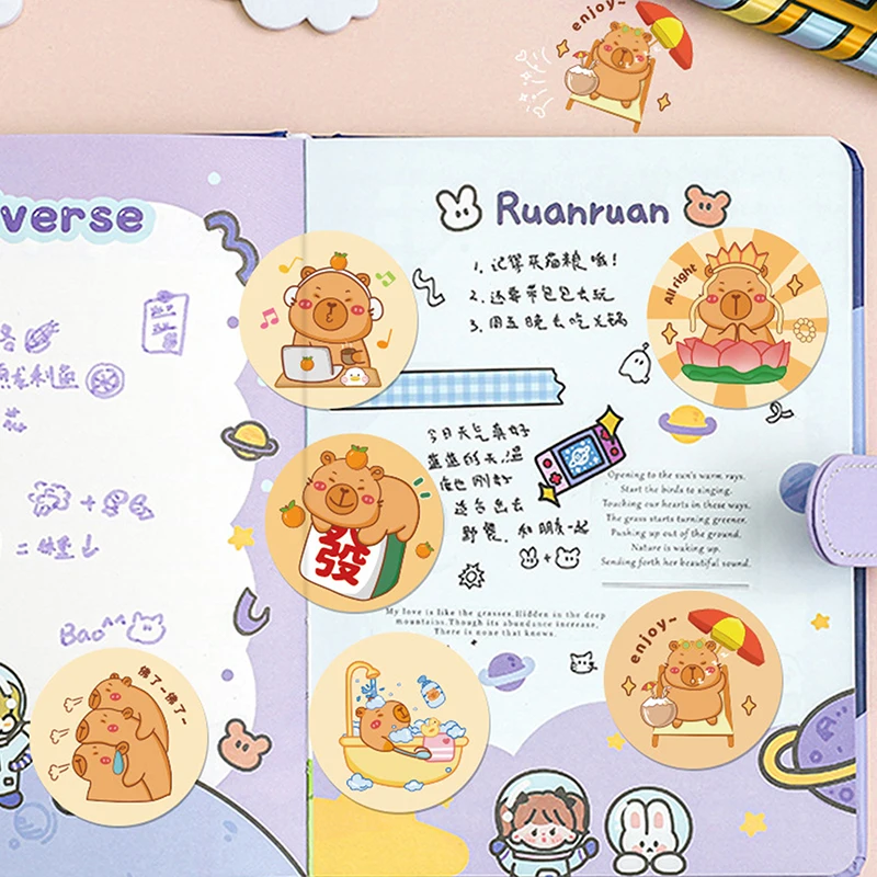 500pcs/Roll Cute Capybara Sticker Labels Sealing Sticker Stationery Supplies DIY Graffiti Aesthetic Decoration Stickers