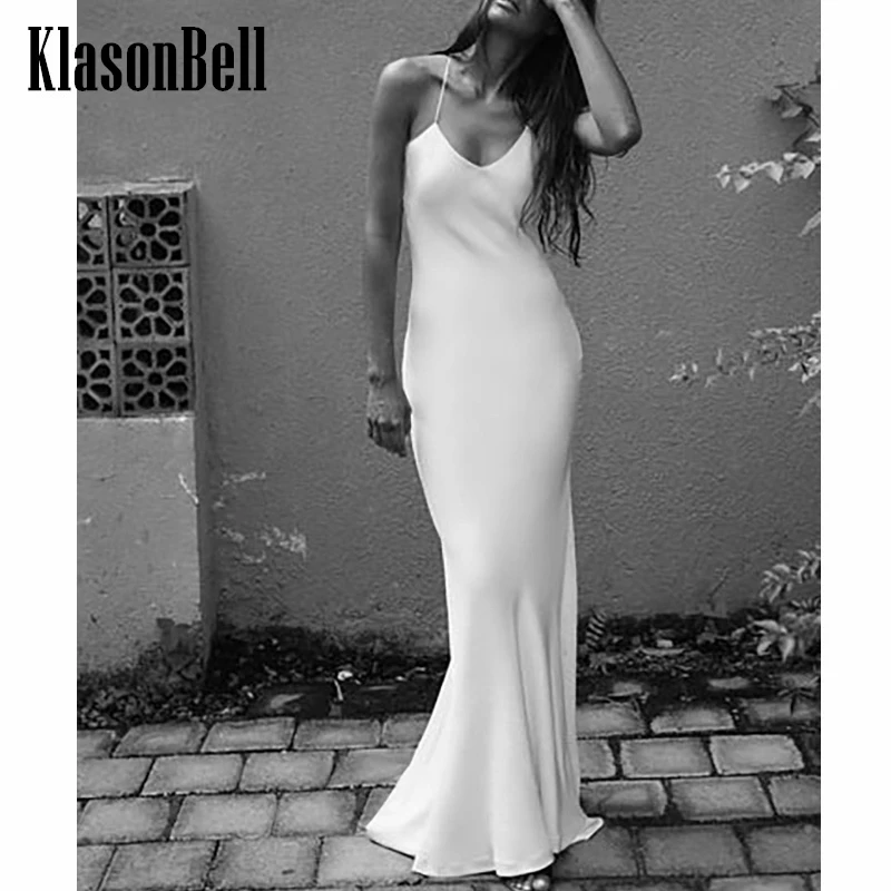 

6.14 KlasonBell Luxury Temperament Acetate Spaghetti Strap Maxi Dress For Women Sexy V-Neck Backless Slim Party Banquet Dress
