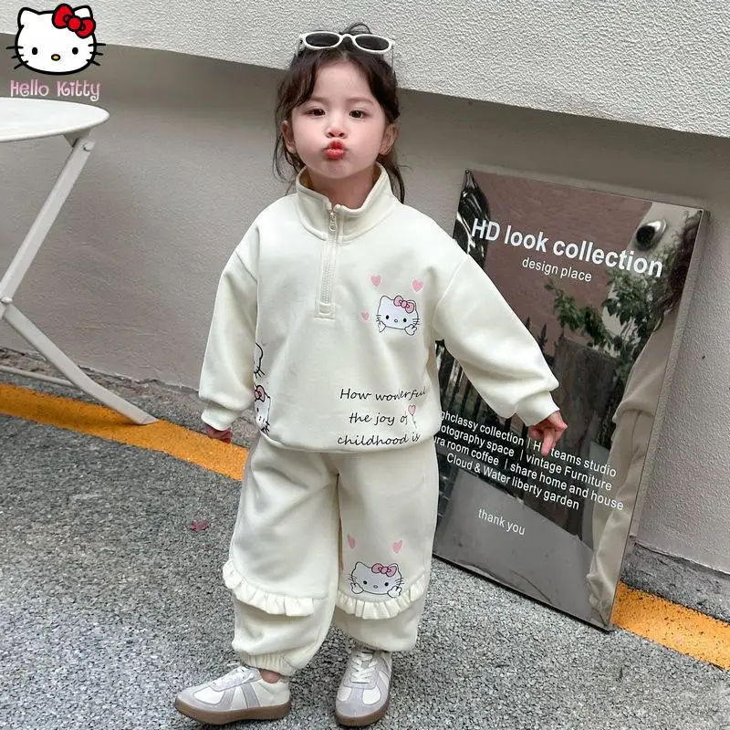 

Cartoon Kawaii Girl Hello Kitty Clothing Long Sleeved T Shirt Suit Anime Spring Autumn New Sweatshirt Pant Sanrio Korean Version