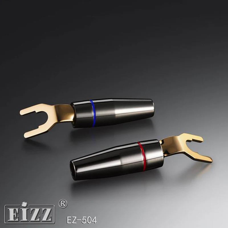 

2pcs EIZZ 24K Gold Plated Pure Red Copper Y Fork Speaker Spade PlugsEZ-504 Connector Terminal Screw Fix HiFi Audio CD TV AMP