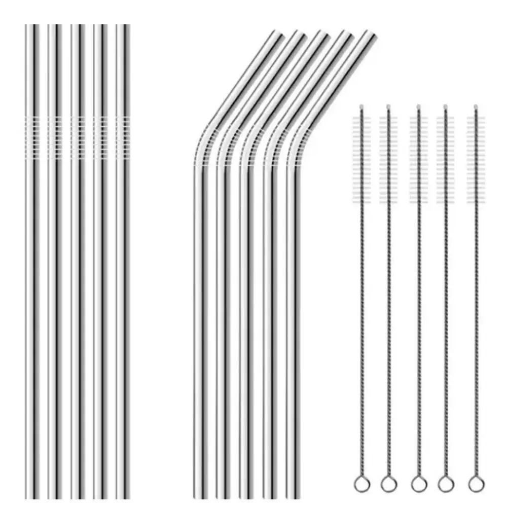 Reusable Stainless Steel 10 Straws + Top Hygienic Brush Kit