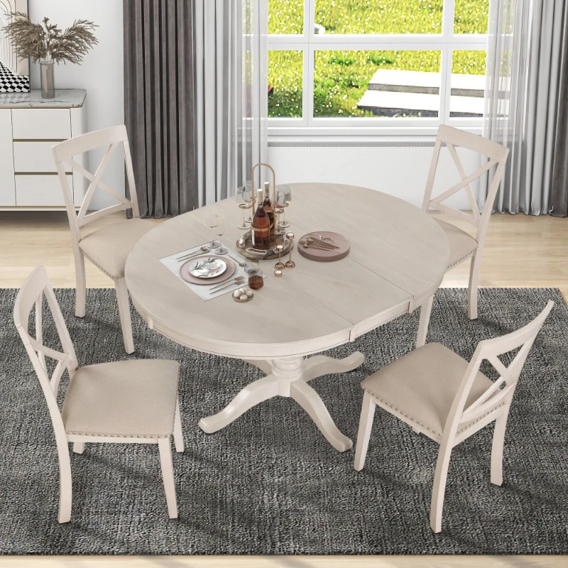 

5 Pieces Round Dinning Table Set Luxary Designer Breakfast Nook Dining Sets Dinette Catering Serving Buffet Furnitures Home