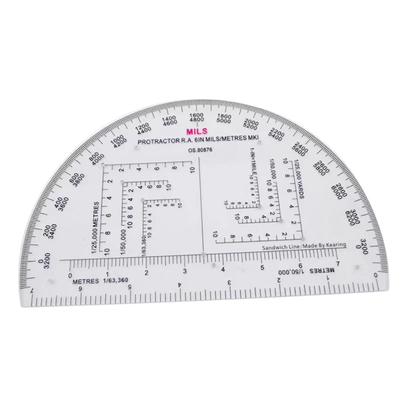 Half Round Protractor Degrees Transparent Acrylic for Traveling Land Navigation Working