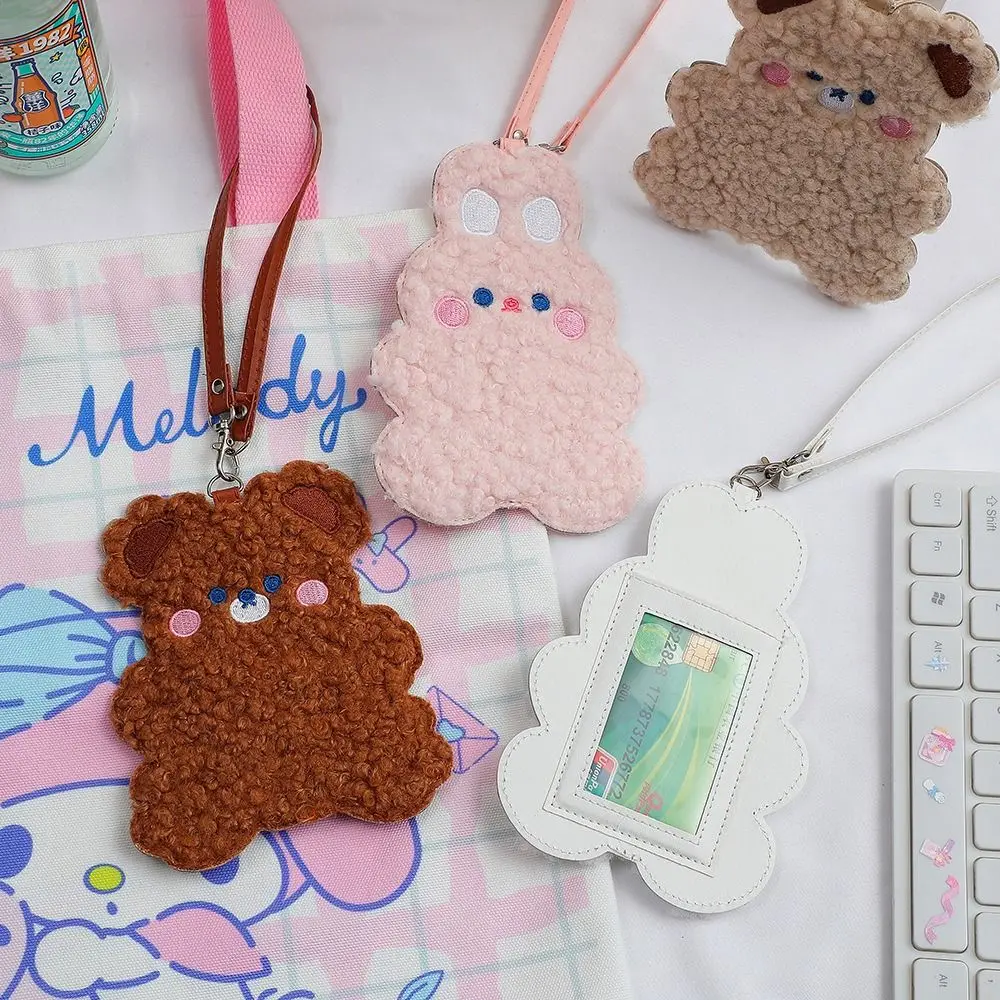 

Kawaii Rabbit With Lanyard Bus Crad Holder Plush Korean Card Case Card Access Control Cartoon Card Holders Card Storage Cover