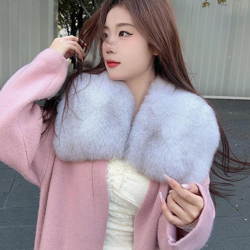 Real Fox Fur Collar Scarfs Widened Enlarged Square Fur Collar Women Winter Neck Warmer Furry Shawls