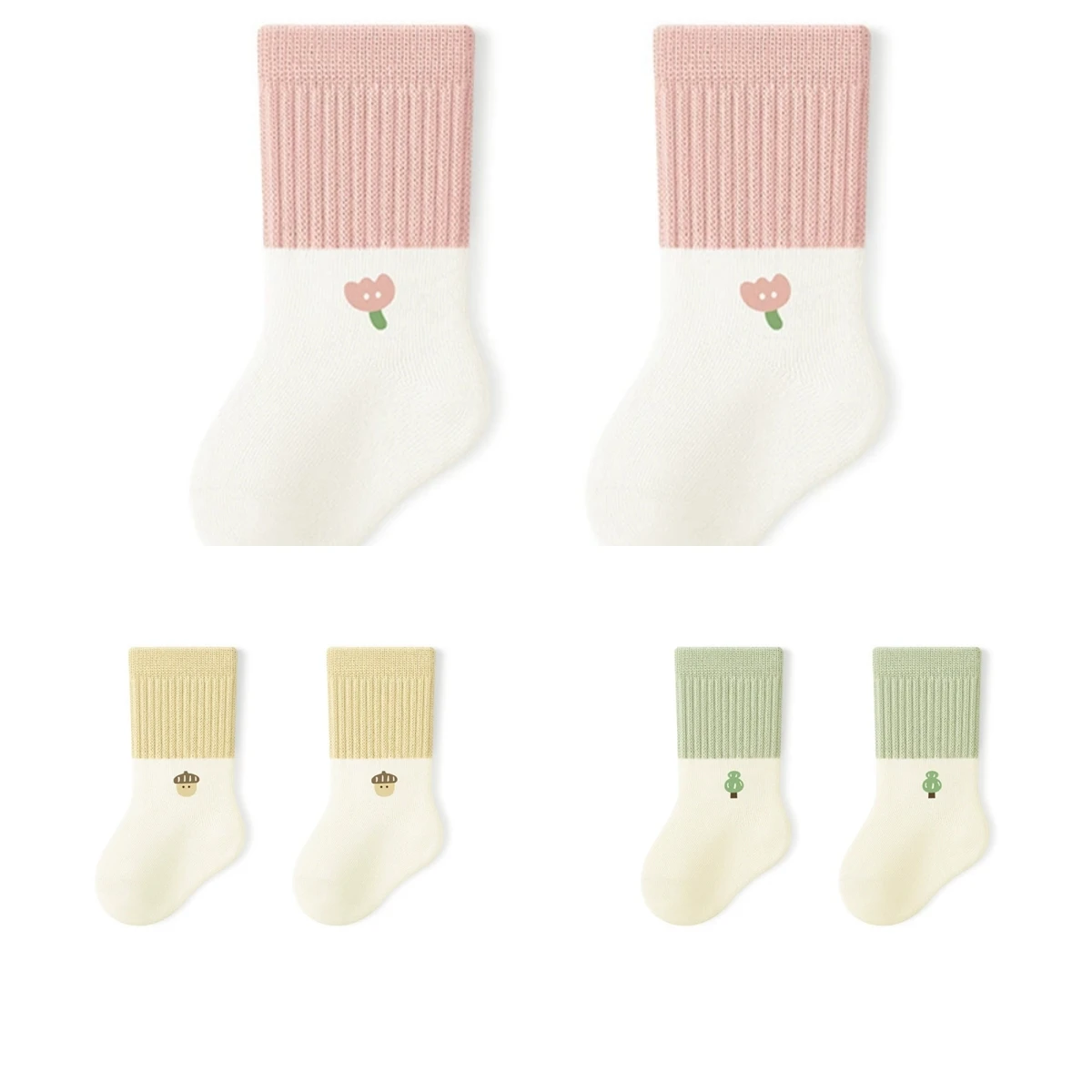 

3-Pair Baby Cotton Socks | Color Block Mid-Crew Socks for 0-6M, 6-12M, 1-3 Years