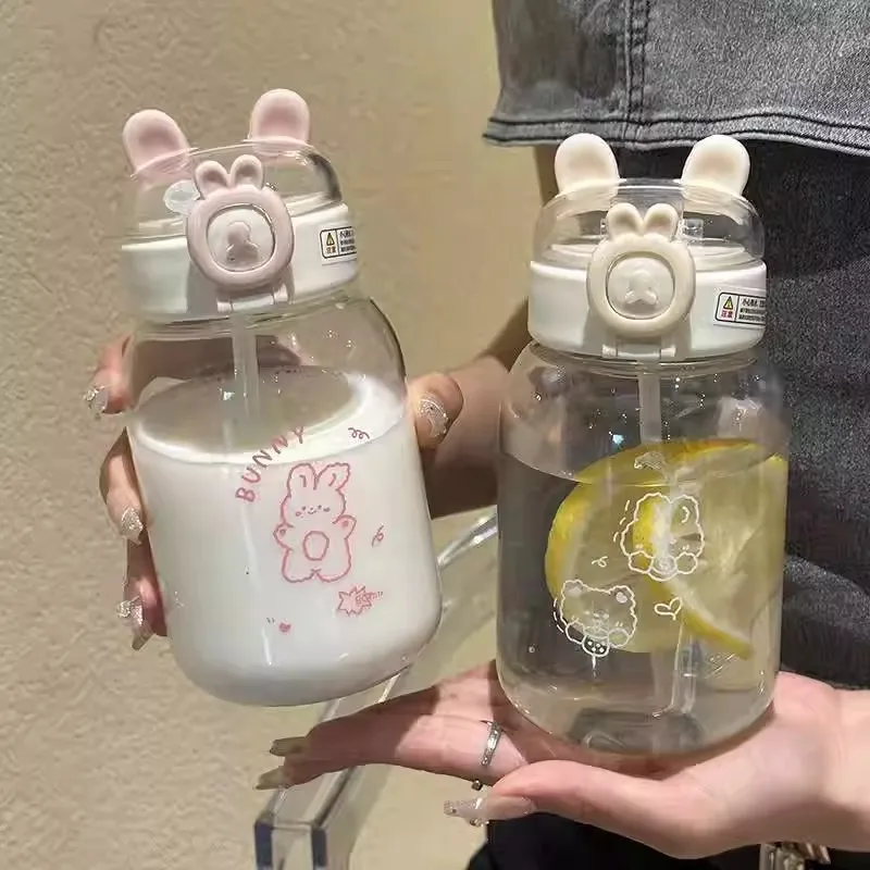 

500ml Cartoon Print Water Bottle for Kids Portable Drinkware For Camping School Plastic Straw Water Bottle with Leakproof Lid