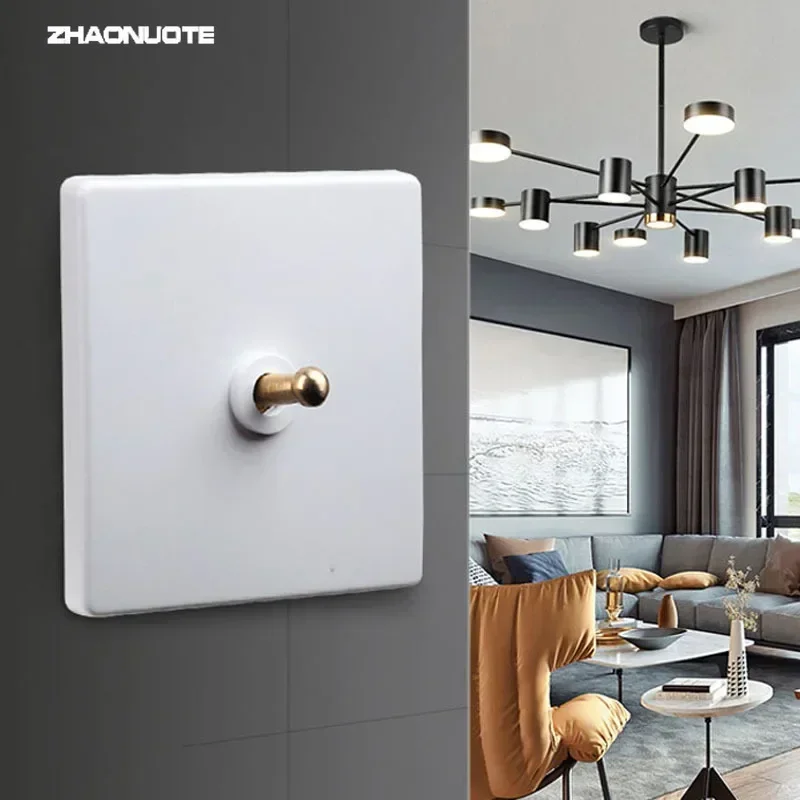 

1-4 Gang 2 Way Wall Light Toggle Switch Brass Lever White Matte Flame-retardant PC Panel For Living Room