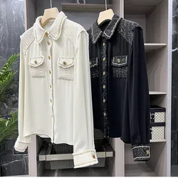 Fashion Woman Blouse 2023 Thick Line Splicing Long Sleeve Shirt Blouse Woman Camisas De Mujer