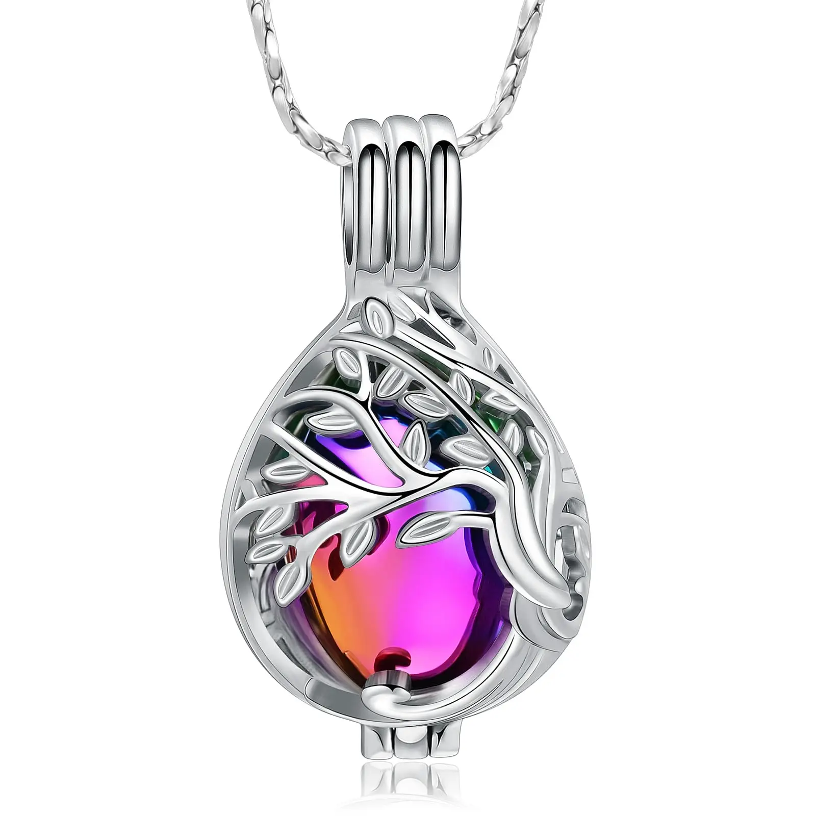 Tree of Life Cremation Jewelry for Ashes Teardrop Hollow Locket Pendant Urn Necklace Keepsake Memorial Gift for Women Men