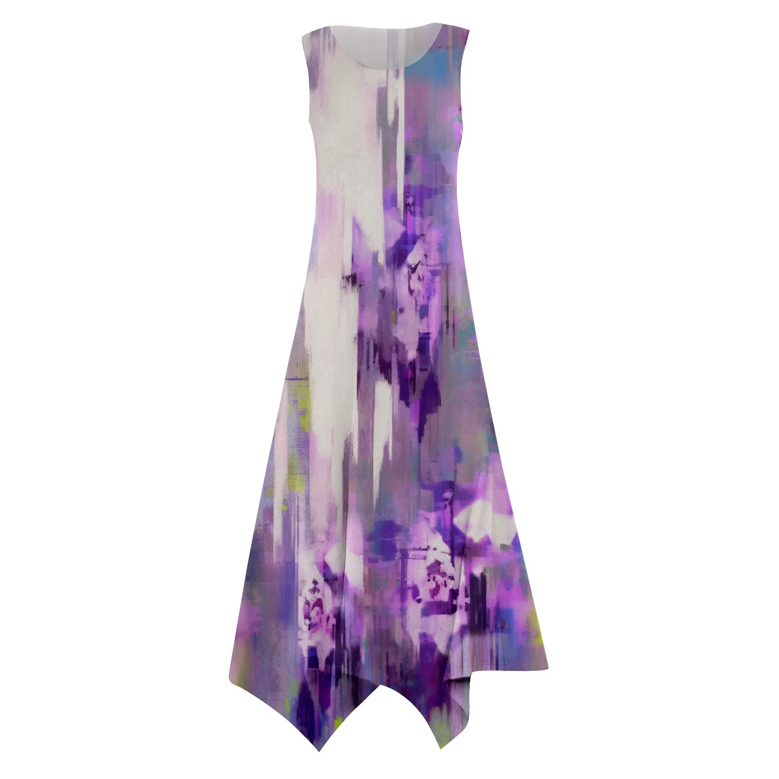 Neues Sommerkleid Frauen ärmelloses Taschentuch Saum Kleid Retro Blumen druck Midi Tank Kleid lässig Urlaubs kleid mit Taschen