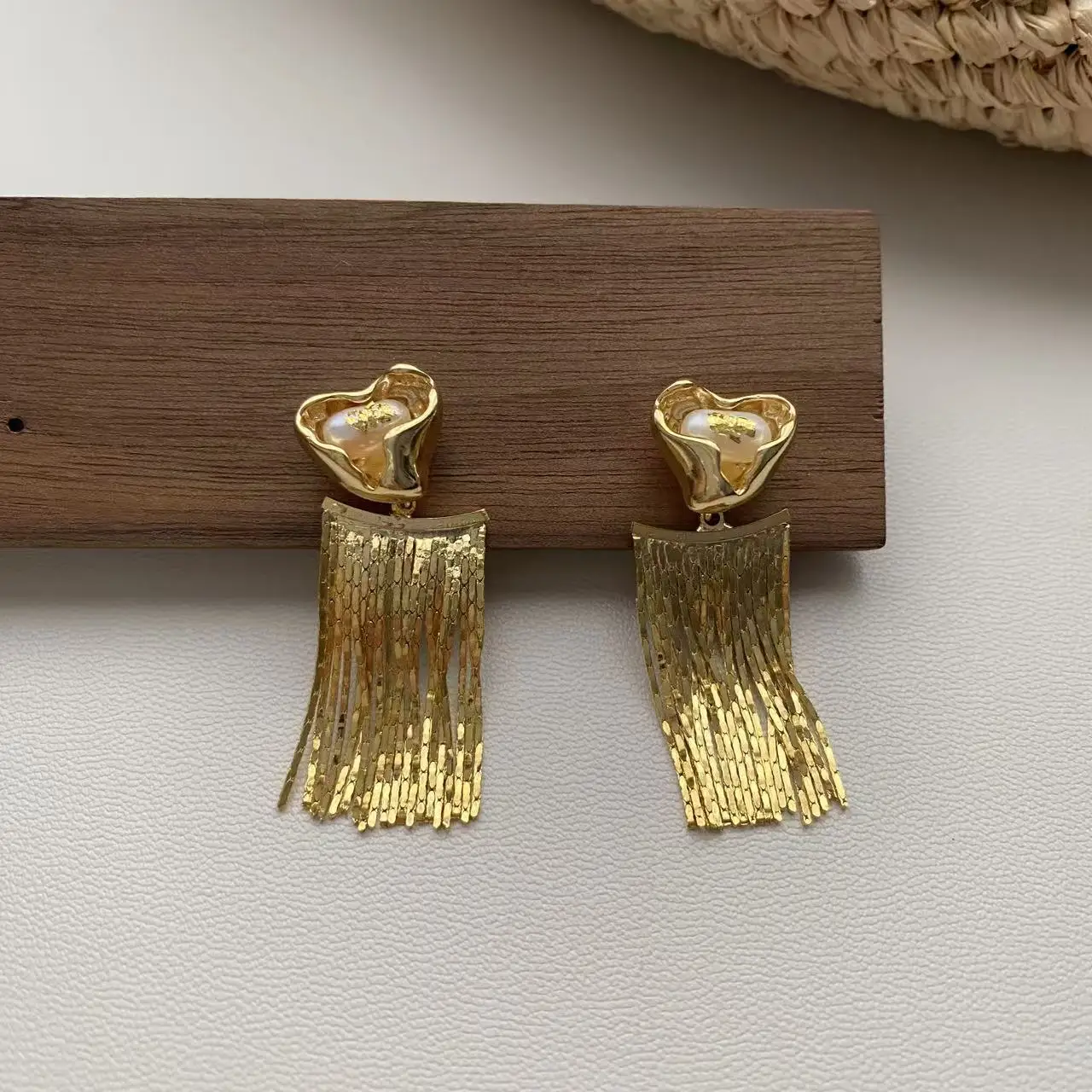 

French Vintage Pearl Tassel Earrings,Metal Dangle Earrings with Silver Post, Heirloom Luxury Style