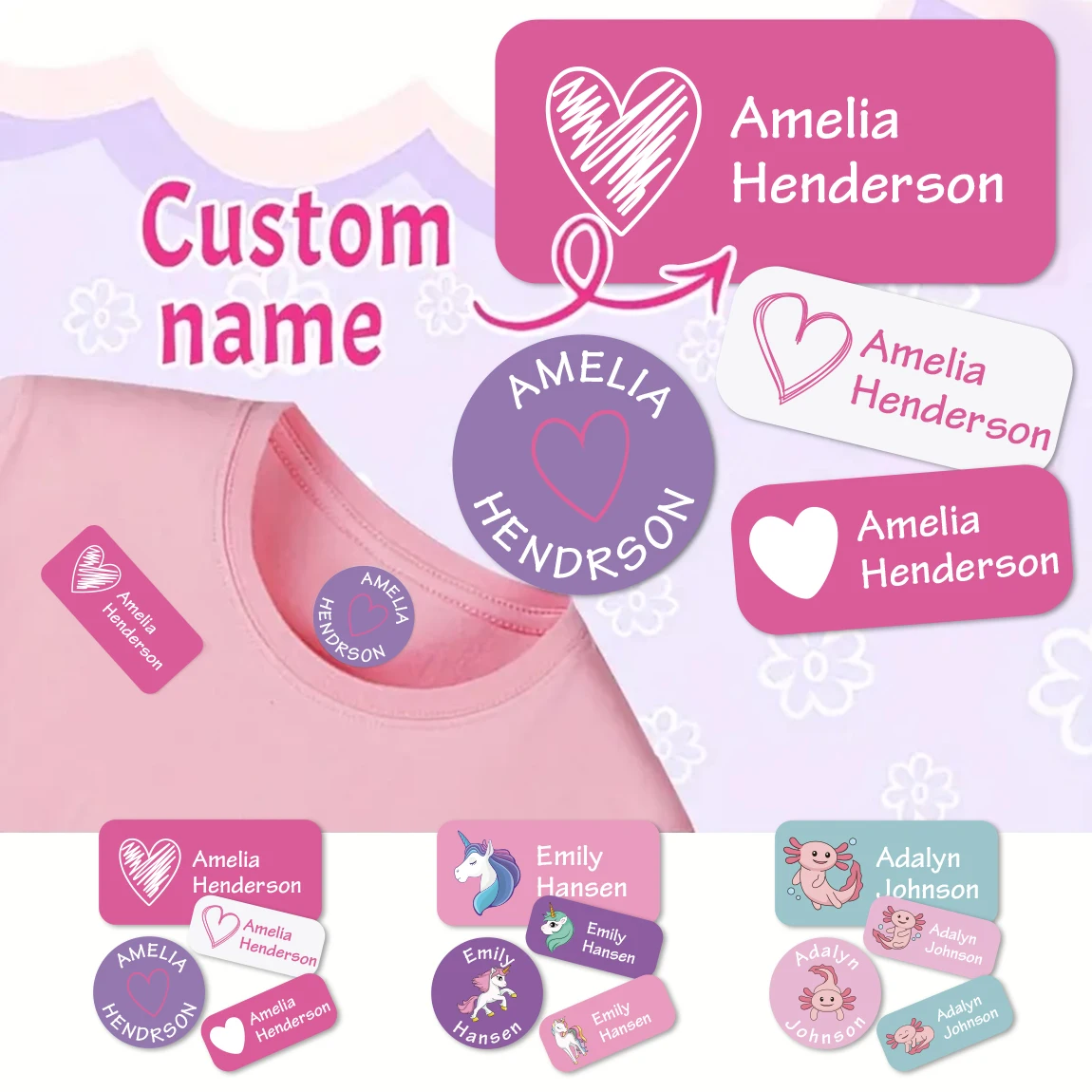 2 Sheets 140PCS Personalized Name Stickers Waterproof ID Labels for Clothing, School Items, Stationery, Lunch Boxes,Baby Daycare