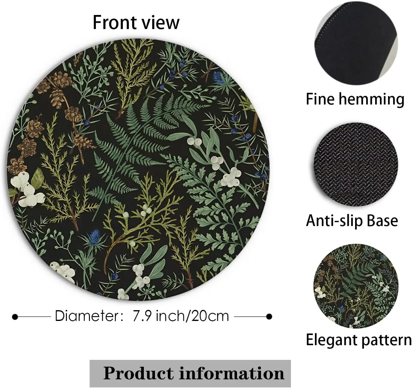 Mouse pad 1pc Rectangular gaming mouse Dark Green Plant Mouse Pad, Vintage Green Fern Leaves Botanical Cottagecore Mouse Pads