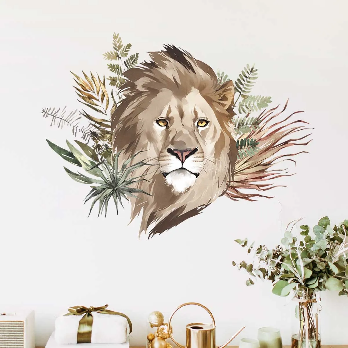30*60cm Plant Animal Lion Wall Stickers Background Wall Living Room Bedroom Home Decorative Mural Wall Stickers Wallpaper Ms3045