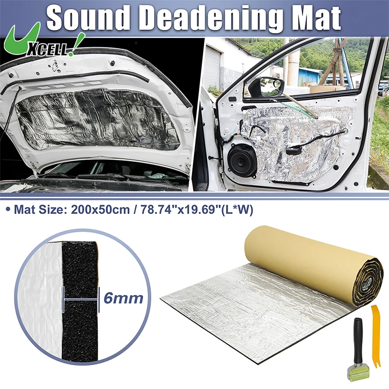 UXCELL 6mm 200cmx50cm 10.76sqft Car Sound Heat Insulation Mat  Aluminum Foil Foam Heat Shield Material Thermal for Door Hood