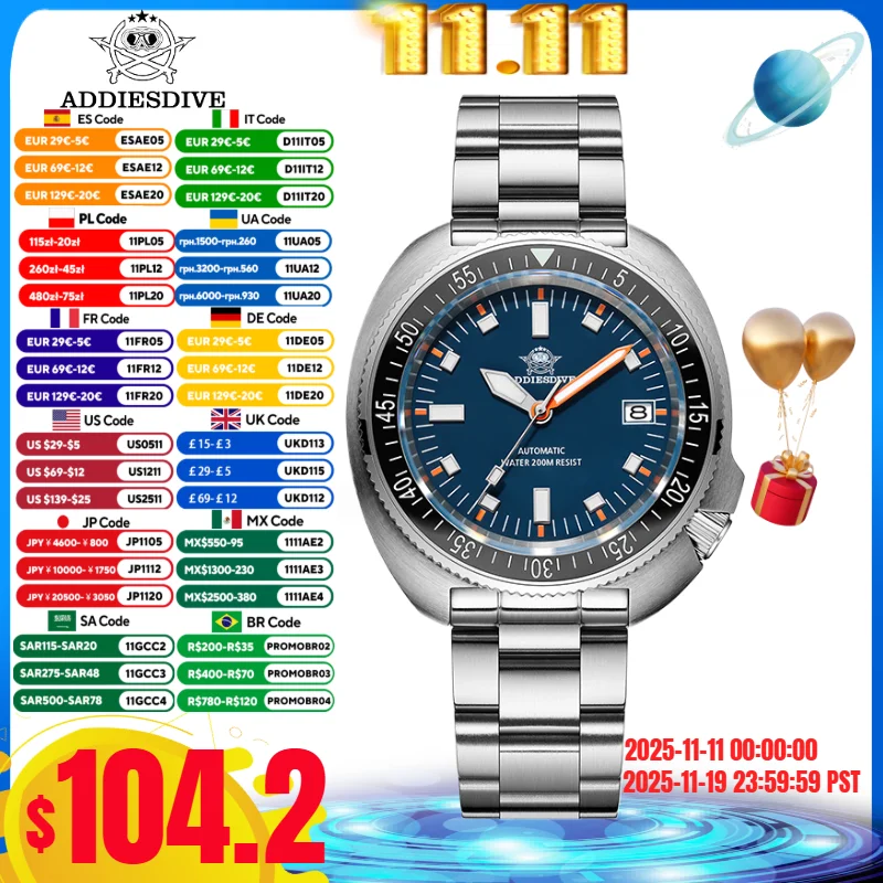 

ADDIESDIVE 2025 НОВЫЕ часы для мужчин BGW9 Синие светящиеся 20 бар Водонепроницаемые сапфировое стекло Япония NH35A Автоматические механические часы
