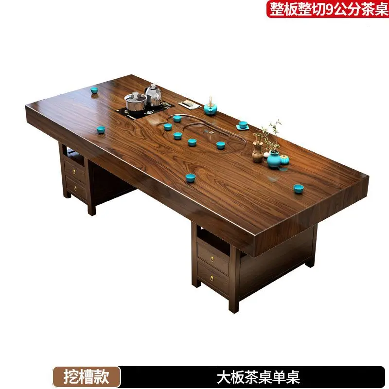 Solid wood large board table and chair combination Chinese style household kung fu coffee table tea table five chairs integrated