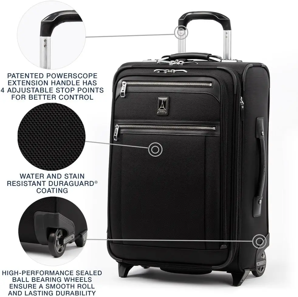 Platinum Elite Softside Expandable Carry on Luggage, 2 Wheel Upright Suitcase, USB Port, Men and Women, Shadow Black