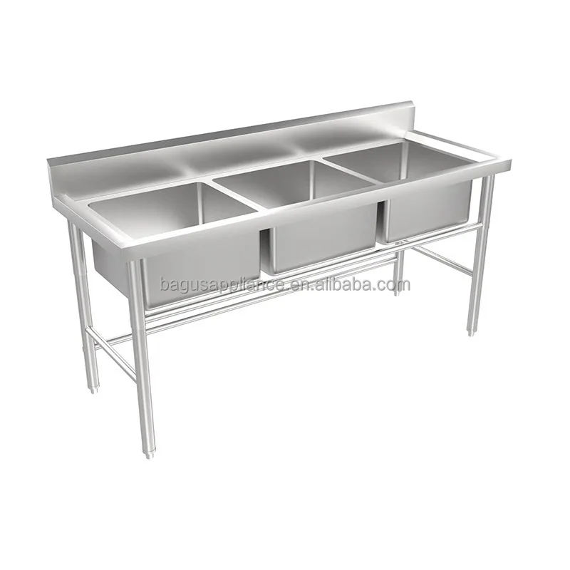 Best Quality Stainless Steel Three Bowl Kitchen Sink Faucet Commercial Sink For Restaurant Bakery Flour Mill Winery-Motor