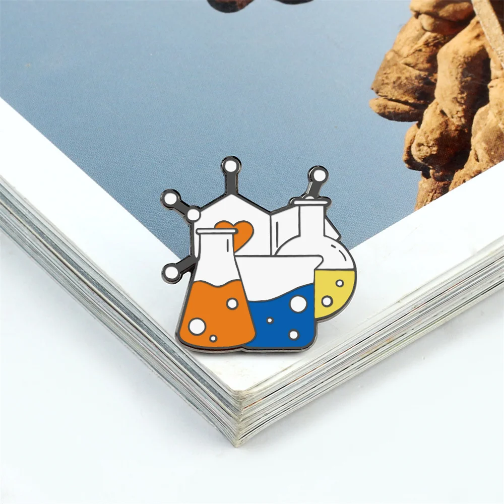 Science Enamel Pins Cartoon Chemistry Experiment Badge Element Molecular Structure Beaker Test Tube Brooches Bag Jewelry Gifts