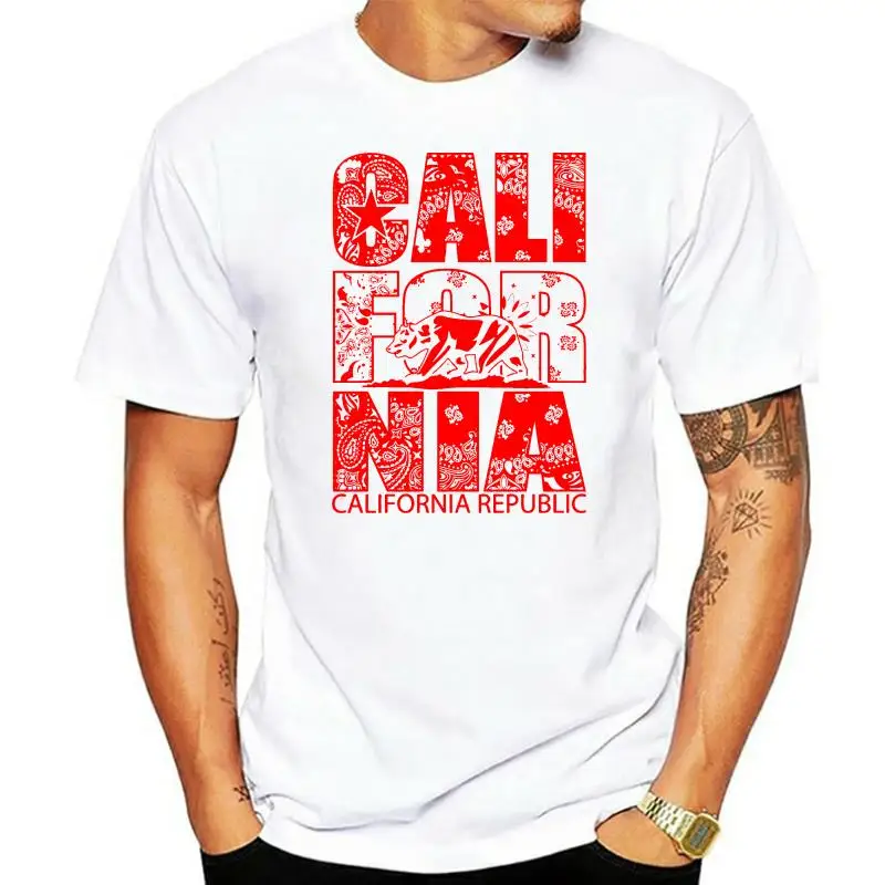 Red Bandana California T Shirt Street wear Clothing huelga bird Cali White Tee