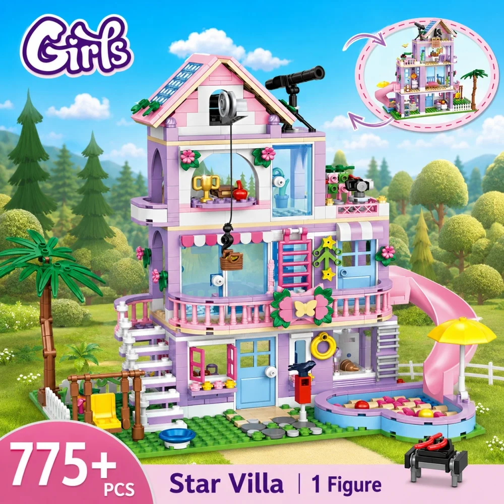 2026 Good Friend Seaside Villa Building Blocks Set Summer Beach House Apartment Model DIY Assembly Toy Birthday Gift Girls Kids
