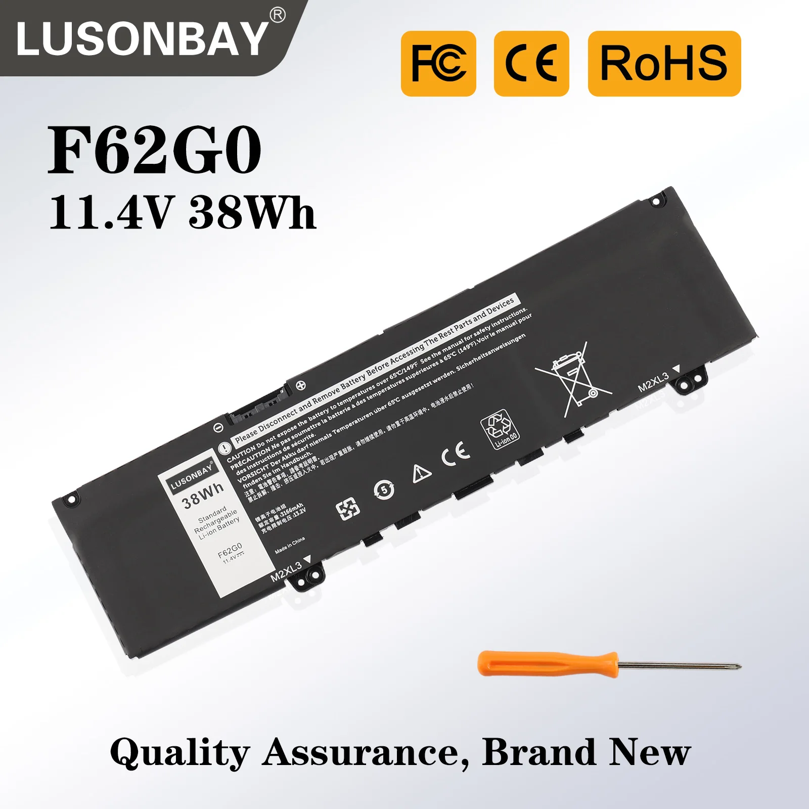 

LUSONBAY 11.4V 38WH F62G0 Battery For Dell Inspiron 13 7386 2-in-1 5370 7370 7380 7373 Vostro 5370 RPJC3 P91G P83G P87G